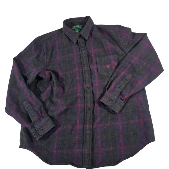 Lauren Ralph Lauren Tops - Lauren‎ Ralph Lauren Womens Purple Plaid 100% Wool Button Down Shirt Large 12698